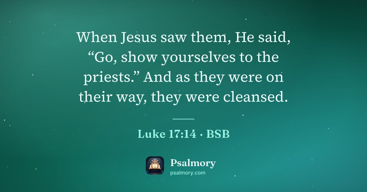 Luke 17:14 verse artwork: When Jesus saw them, He said, “Go, show yourselves to the priests.” And as they were on…