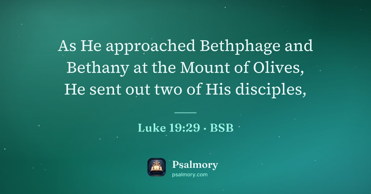Luke 19:29 verse artwork: As He approached Bethphage and Bethany at the Mount of Olives, He sent out two of His…
