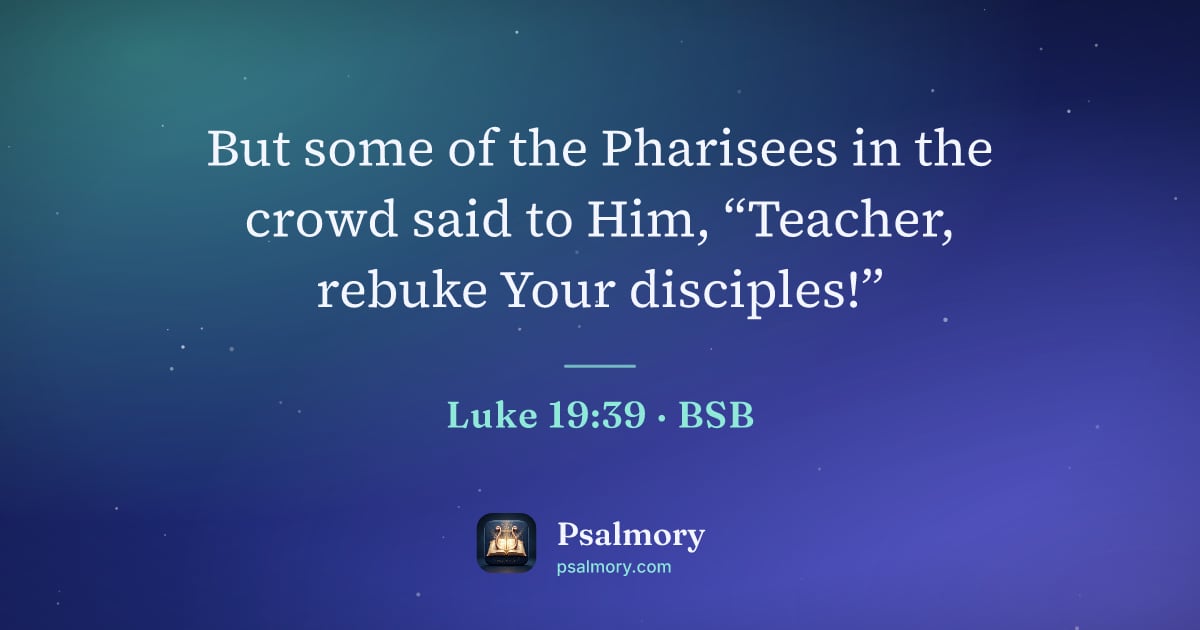 Luke 19:39 verse artwork: But some of the Pharisees in the crowd said to Him, “Teacher, rebuke Your disciples!”