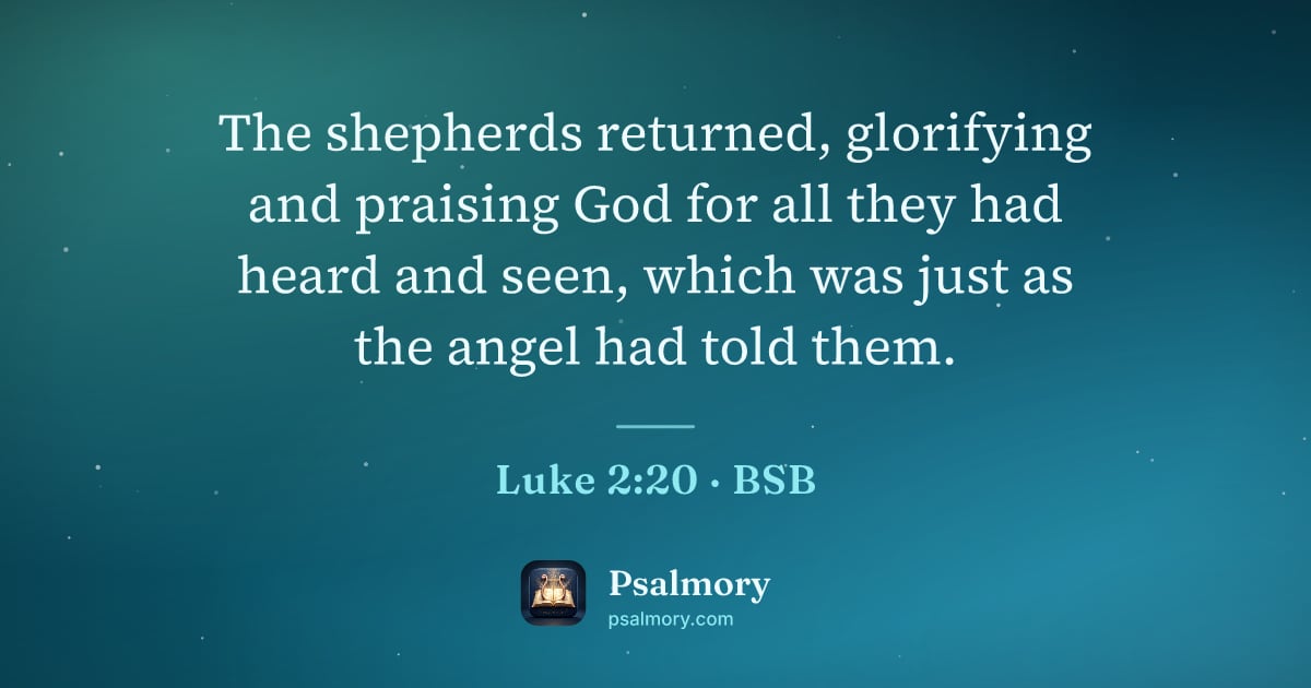 Luke 2:20 verse artwork: The shepherds returned, glorifying and praising God for all they had heard and seen,…