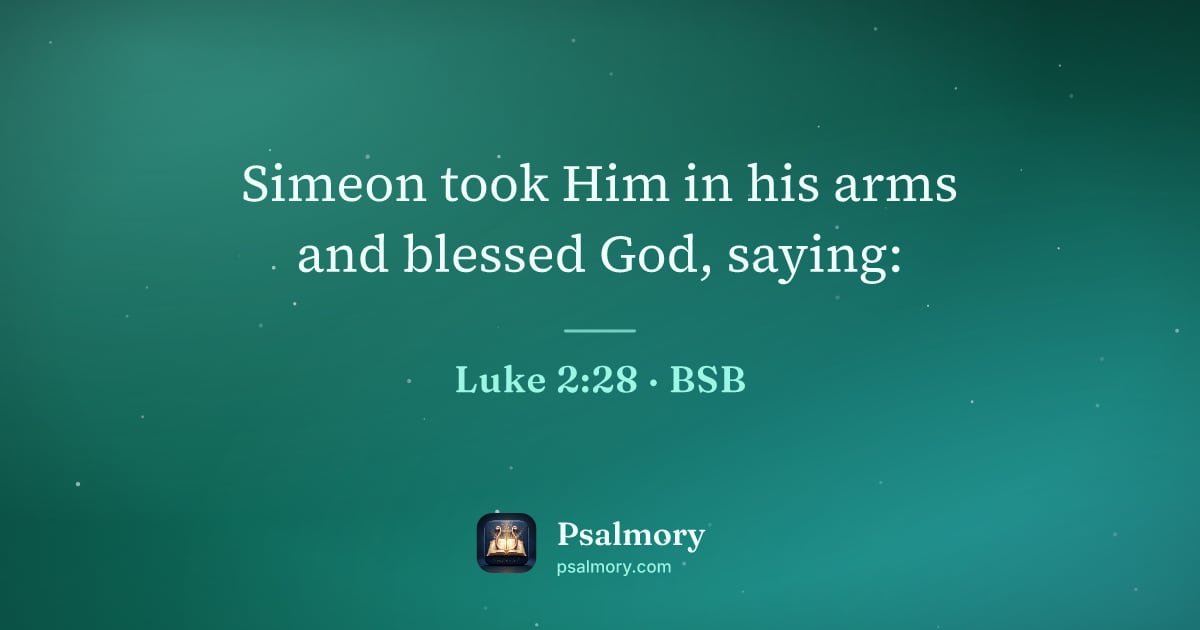 Luke 2:28 verse artwork: Simeon took Him in his arms and blessed God, saying: