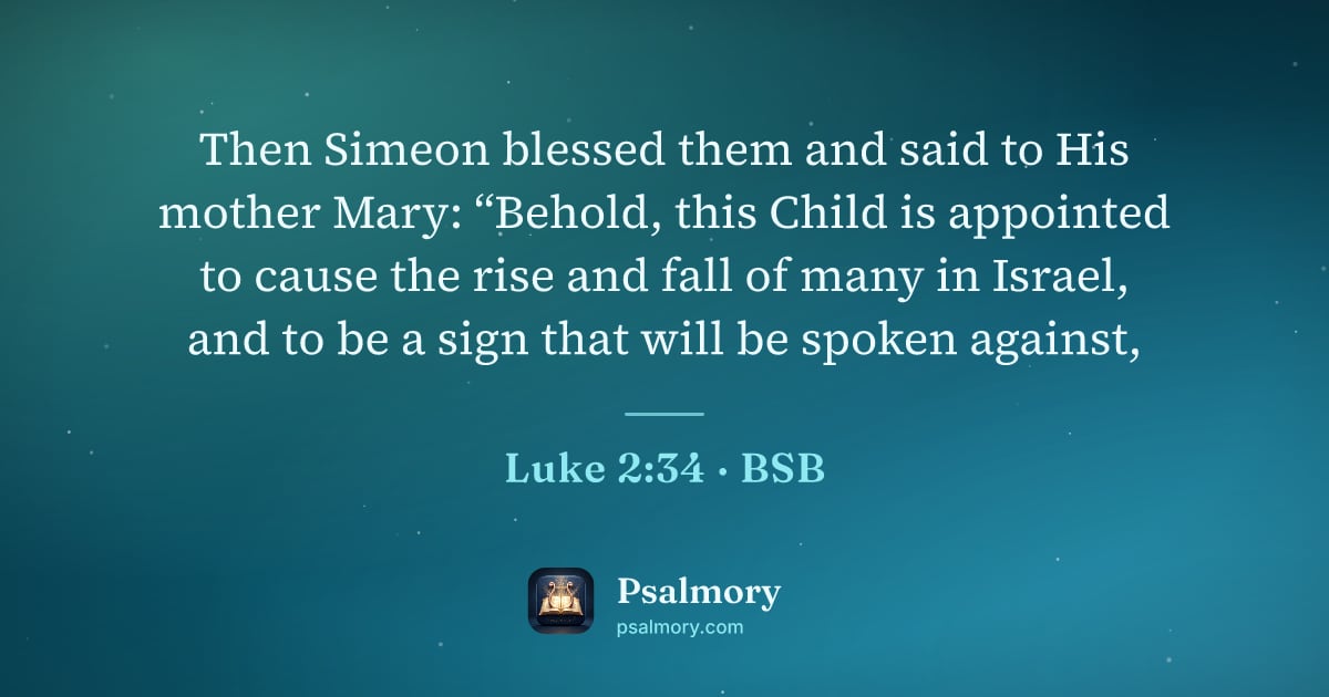 Luke 2:34 verse artwork: Then Simeon blessed them and said to His mother Mary: “Behold, this Child is appointed…