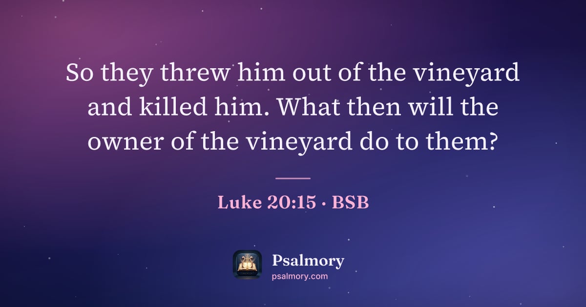 Luke 20:15 verse artwork: So they threw him out of the vineyard and killed him. What then will the owner of the…