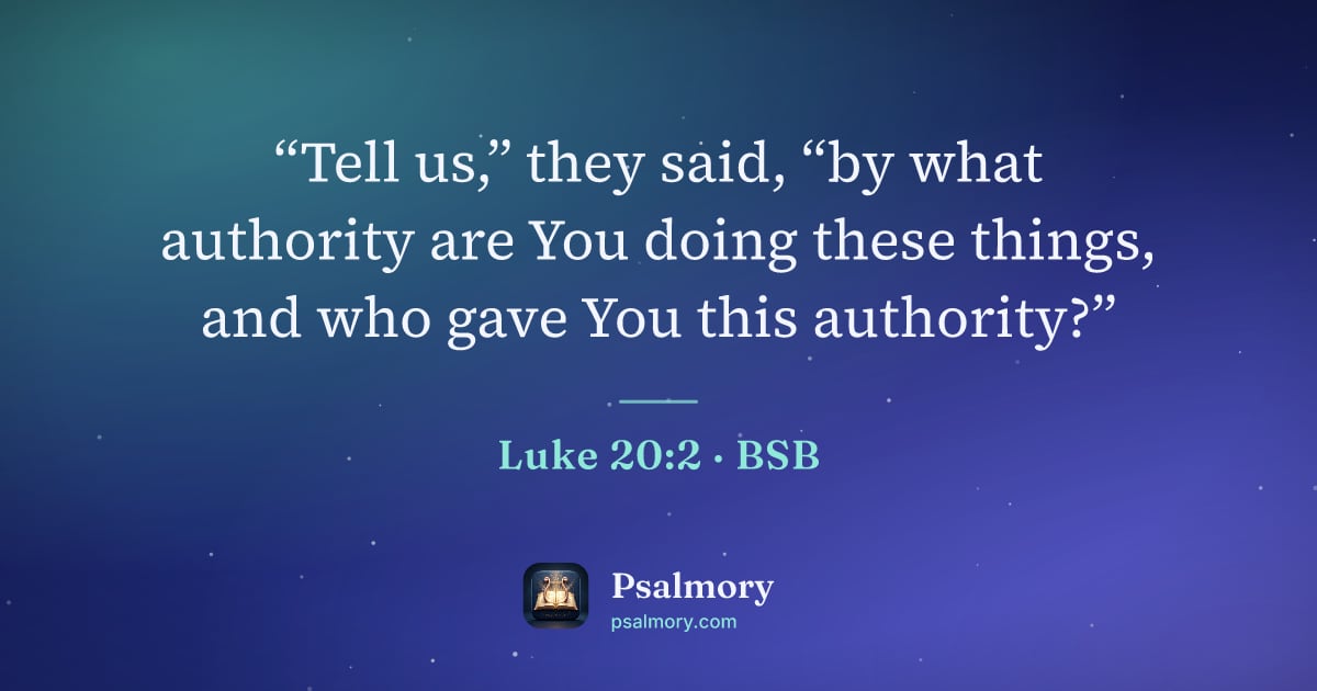Luke 20:2 verse artwork: “Tell us,” they said, “by what authority are You doing these things, and who gave You…