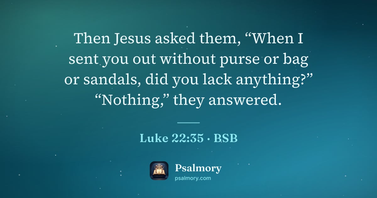 Luke 22:35 verse artwork: Then Jesus asked them, “When I sent you out without purse or bag or sandals, did you…