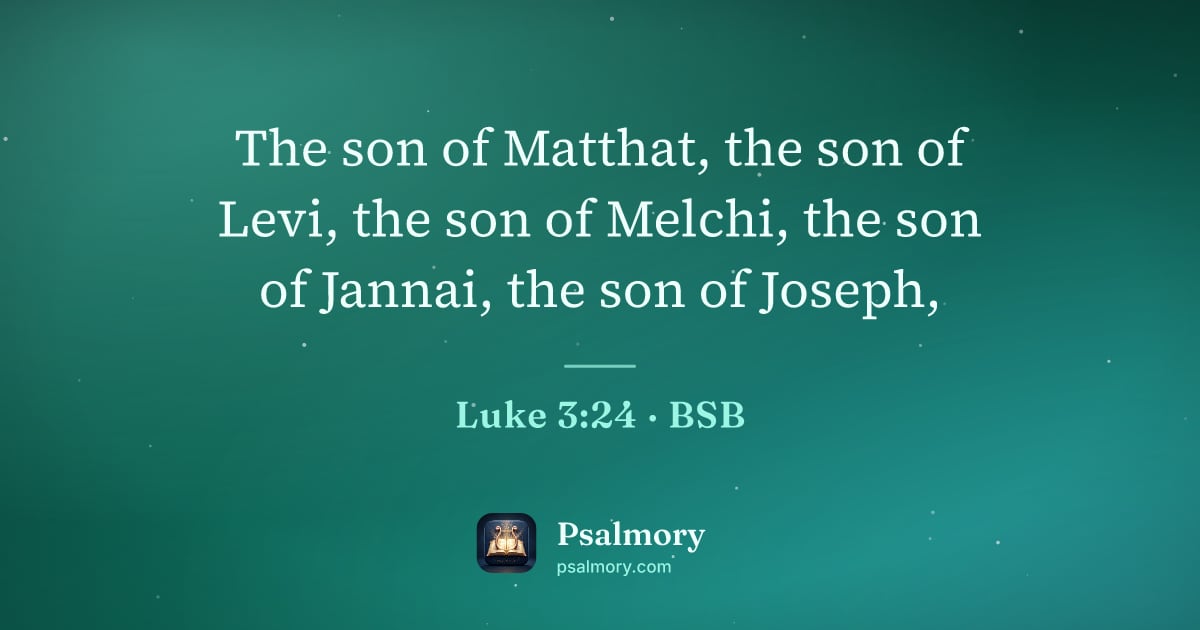 Luke 3:24 verse artwork: The son of Matthat, the son of Levi, the son of Melchi, the son of Jannai, the son of…