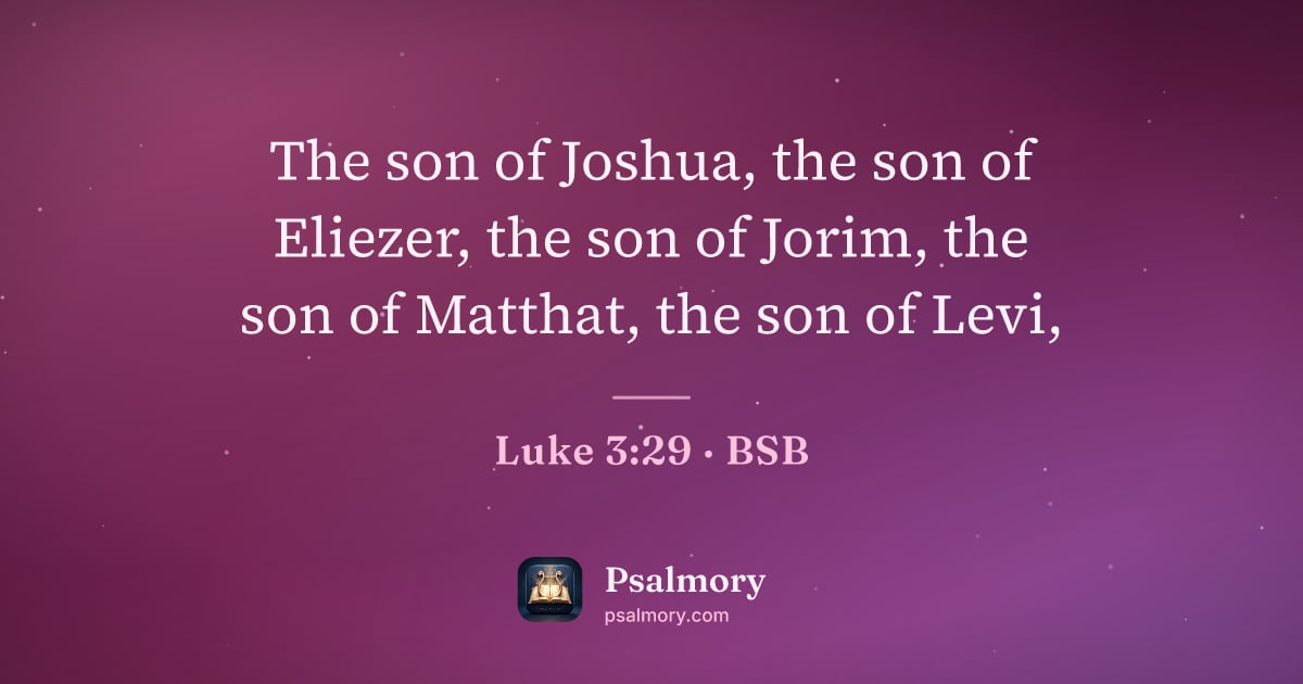 Luke 3:29 verse artwork: The son of Joshua, the son of Eliezer, the son of Jorim, the son of Matthat, the son of…