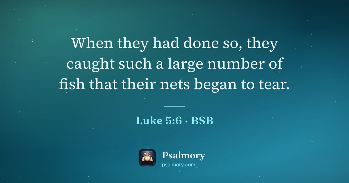 Luke 5:6 verse artwork: When they had done so, they caught such a large number of fish that their nets began to…