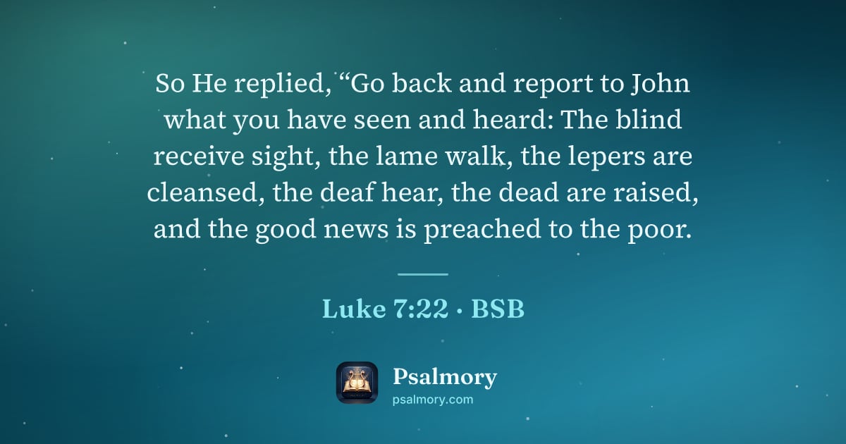Luke 7:22 verse artwork: So He replied, “Go back and report to John what you have seen and heard: The blind…