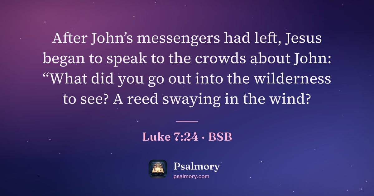 Luke 7:24 verse artwork: After John’s messengers had left, Jesus began to speak to the crowds about John: “What…