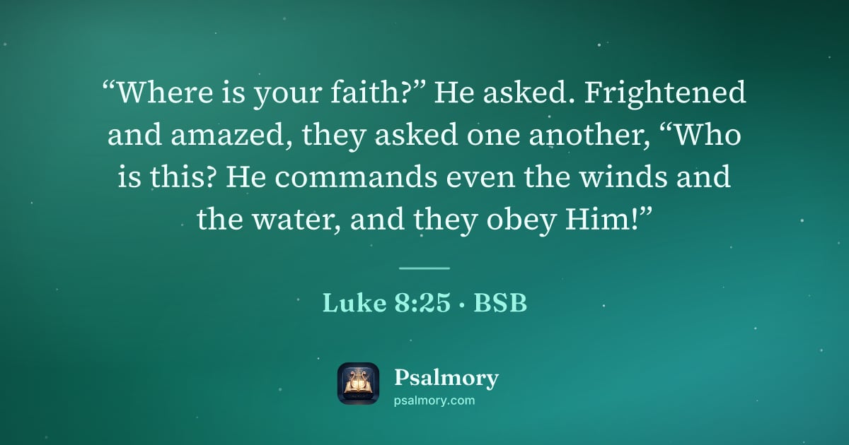 Luke 8:25 verse artwork: “Where is your faith?” He asked. Frightened and amazed, they asked one another, “Who is…
