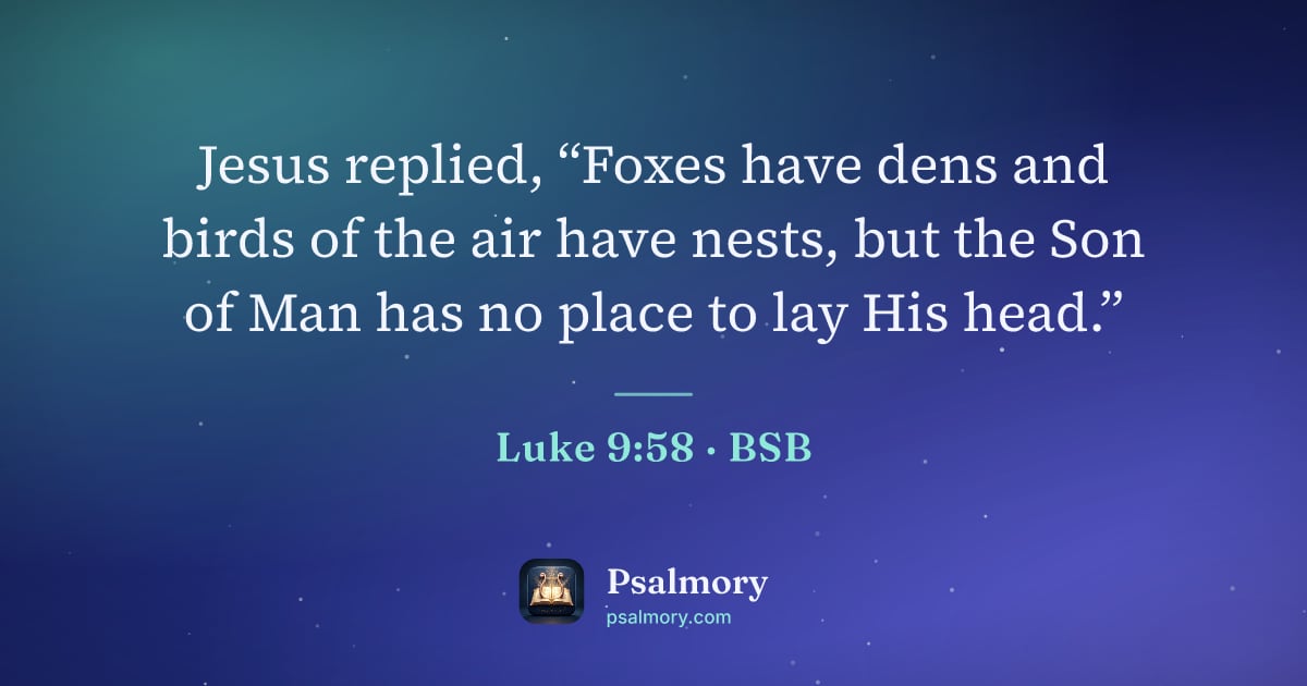 Luke 9:58 verse artwork: Jesus replied, “Foxes have dens and birds of the air have nests, but the Son of Man has…