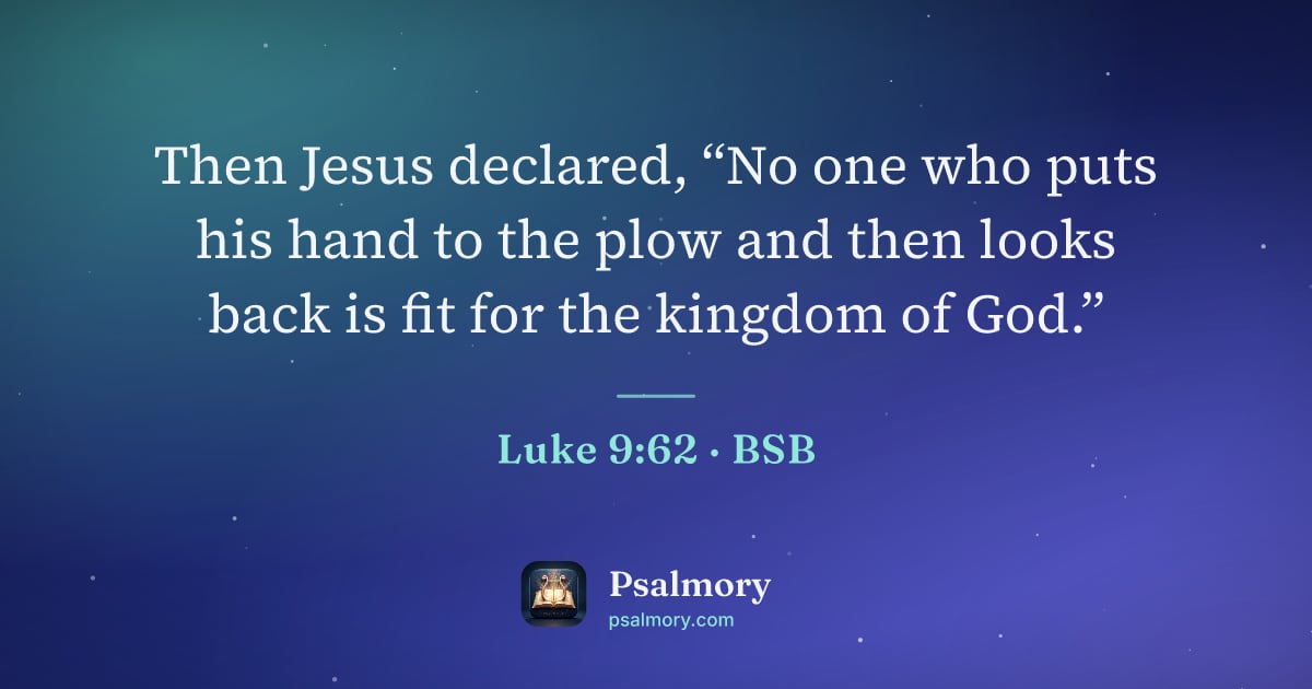 Luke 9:62 verse artwork: Then Jesus declared, “No one who puts his hand to the plow and then looks back is fit…