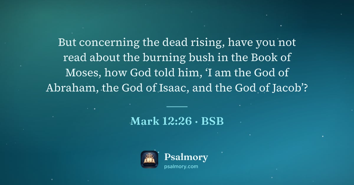 Mark 12:26 verse artwork: But concerning the dead rising, have you not read about the burning bush in the Book of…