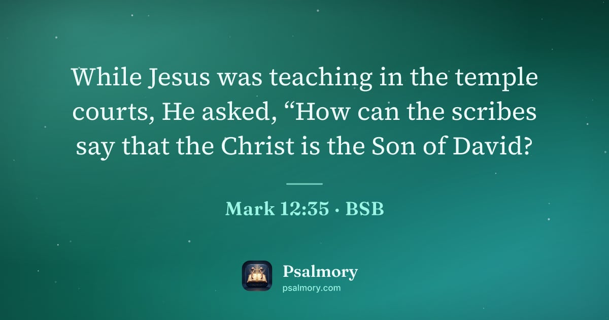 Mark 12:35 verse artwork: While Jesus was teaching in the temple courts, He asked, “How can the scribes say that…