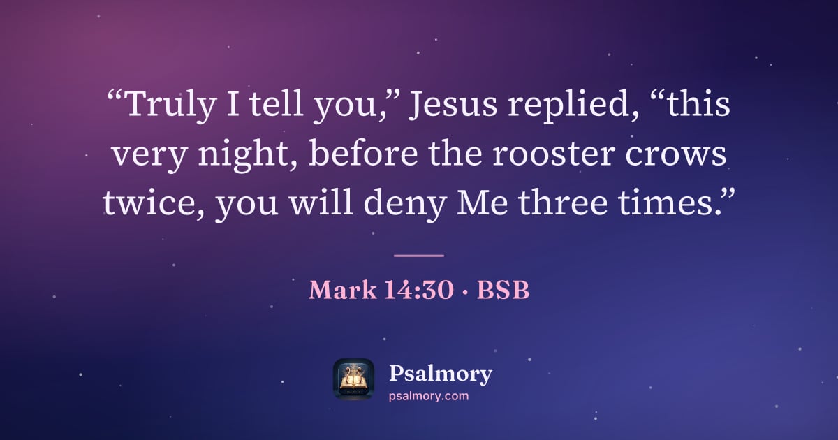 Mark 14:30 verse artwork: “Truly I tell you,” Jesus replied, “this very night, before the rooster crows twice, you…