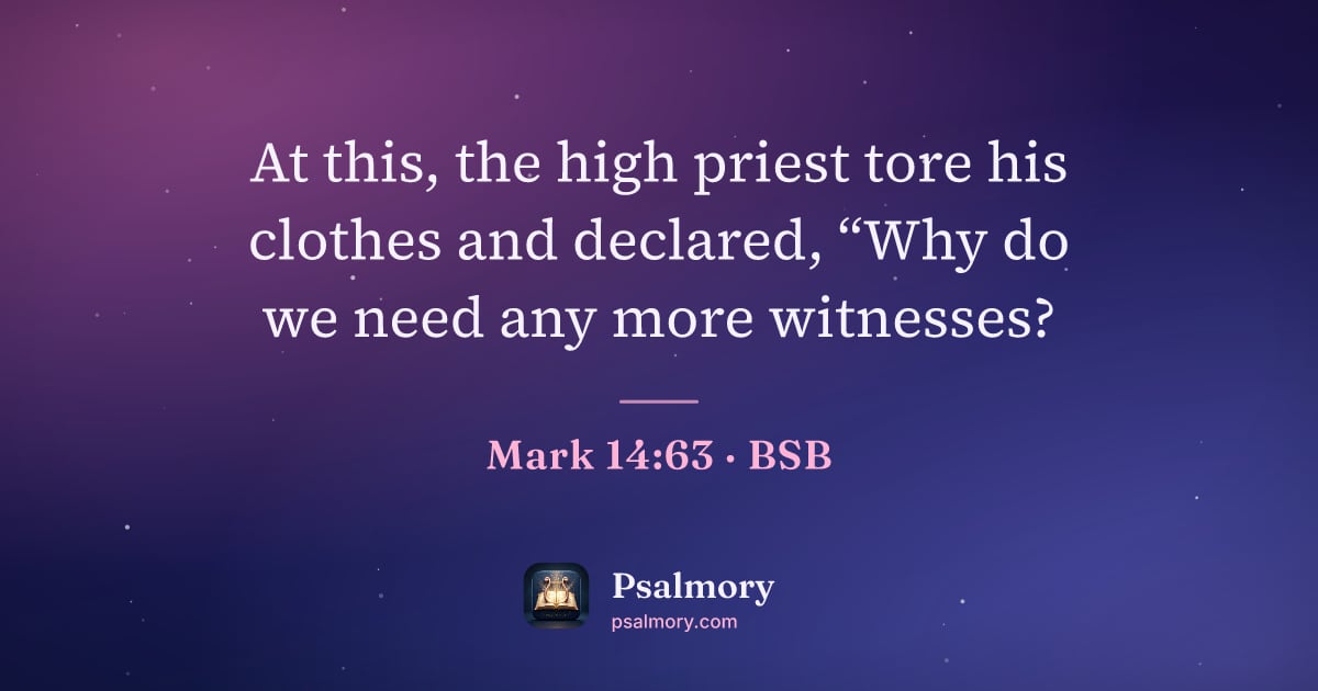 Mark 14:63 verse artwork: At this, the high priest tore his clothes and declared, “Why do we need any more…