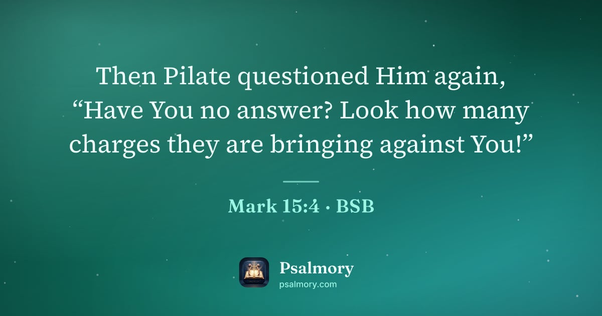 Mark 15:4 verse artwork: Then Pilate questioned Him again, “Have You no answer? Look how many charges they are…