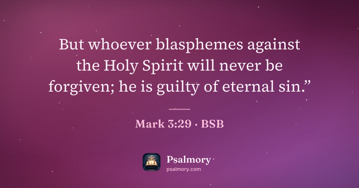 Mark 3:29 verse artwork: But whoever blasphemes against the Holy Spirit will never be forgiven; he is guilty of…