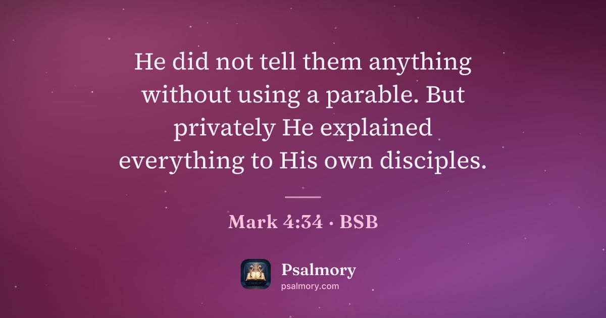 Mark 4:34 verse artwork: He did not tell them anything without using a parable. But privately He explained…