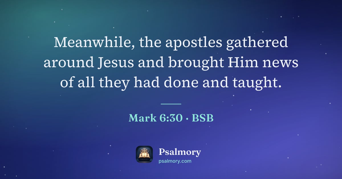 Mark 6:30 verse artwork: Meanwhile, the apostles gathered around Jesus and brought Him news of all they had done…