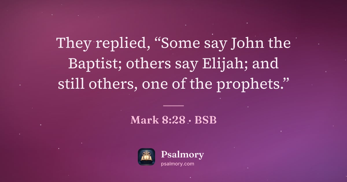 Mark 8:28 verse artwork: They replied, “Some say John the Baptist; others say Elijah; and still others, one of…