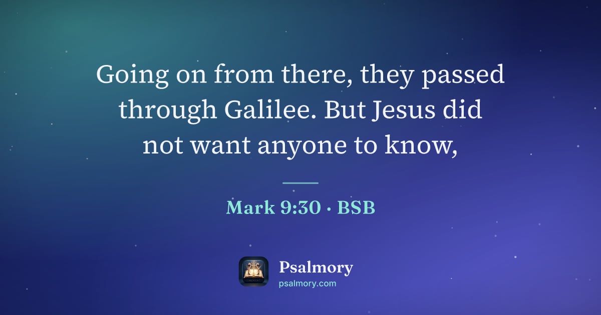 Mark 9:30 verse artwork: Going on from there, they passed through Galilee. But Jesus did not want anyone to know,