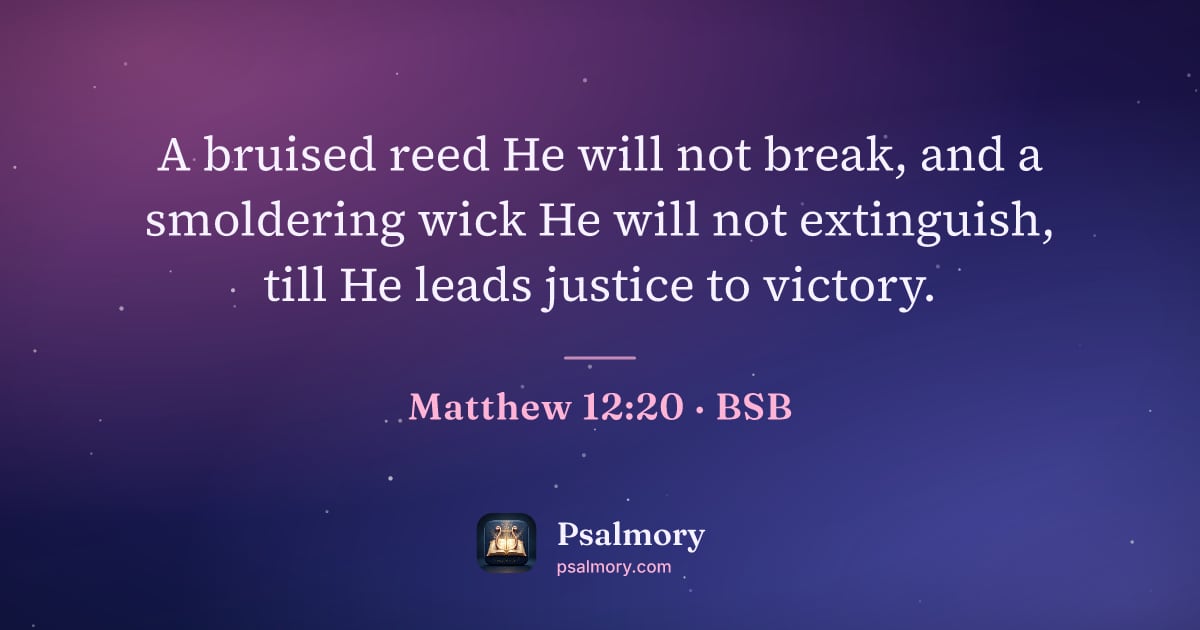 Matthew 12:20 verse artwork: A bruised reed He will not break, and a smoldering wick He will not extinguish, till He…