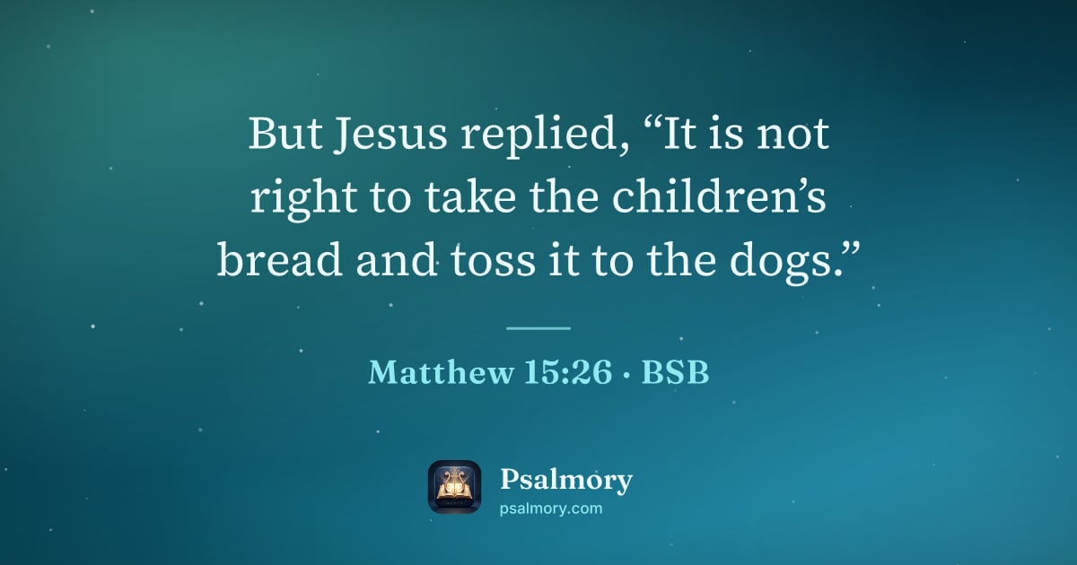 Matthew 15:26 verse artwork: But Jesus replied, “It is not right to take the children’s bread and toss it to the dogs.”