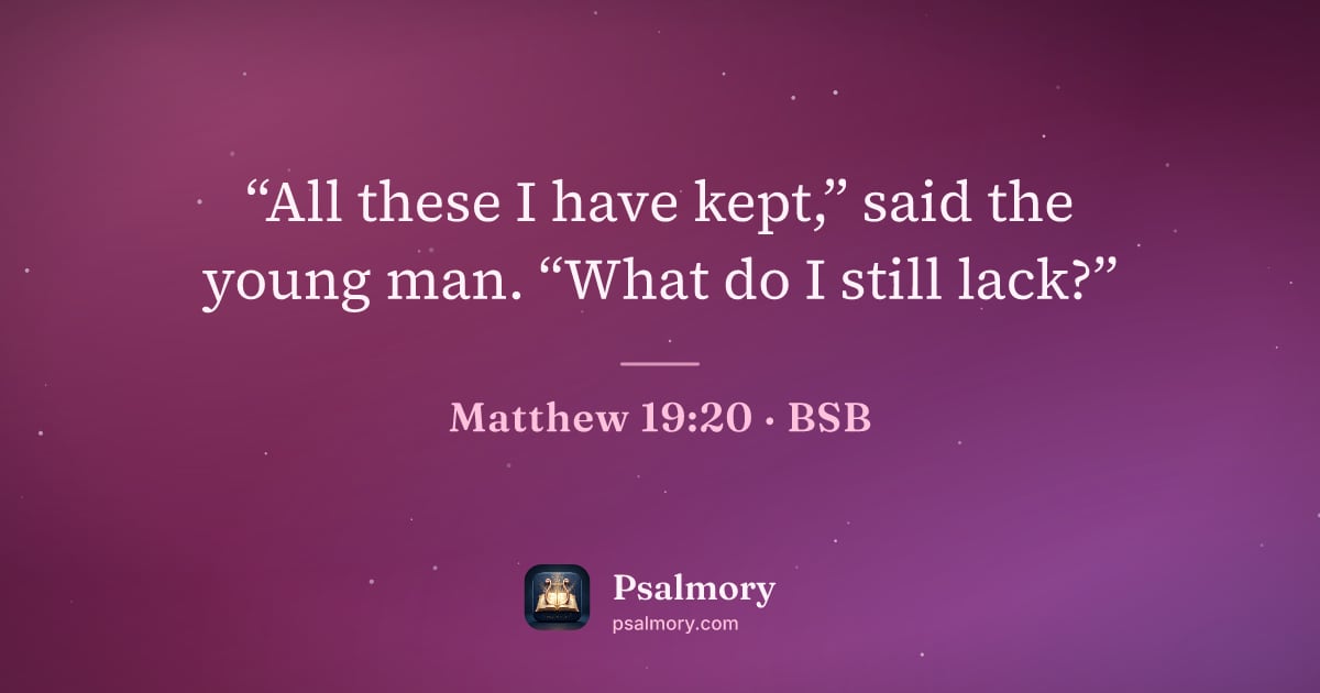 Matthew 19:20 verse artwork: “All these I have kept,” said the young man. “What do I still lack?”