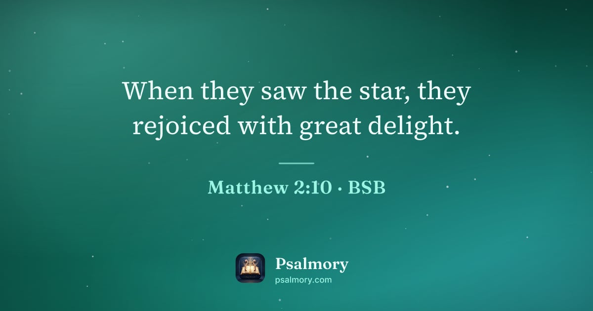 Matthew 2:10 verse artwork: When they saw the star, they rejoiced with great delight.