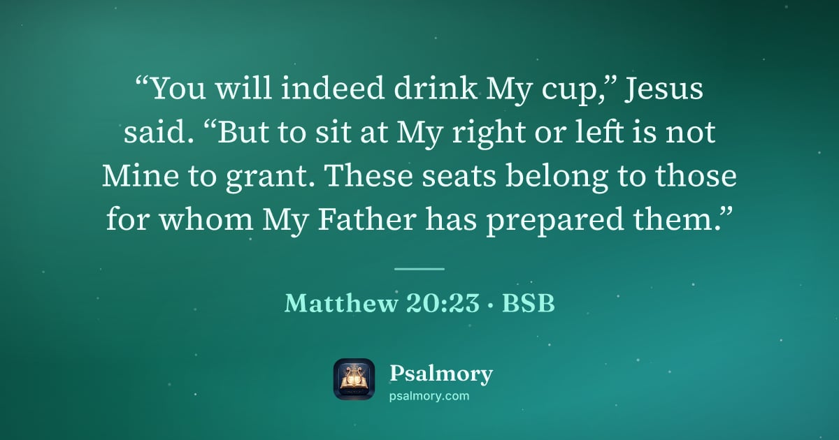Matthew 20:23 verse artwork: “You will indeed drink My cup,” Jesus said. “But to sit at My right or left is not Mine…