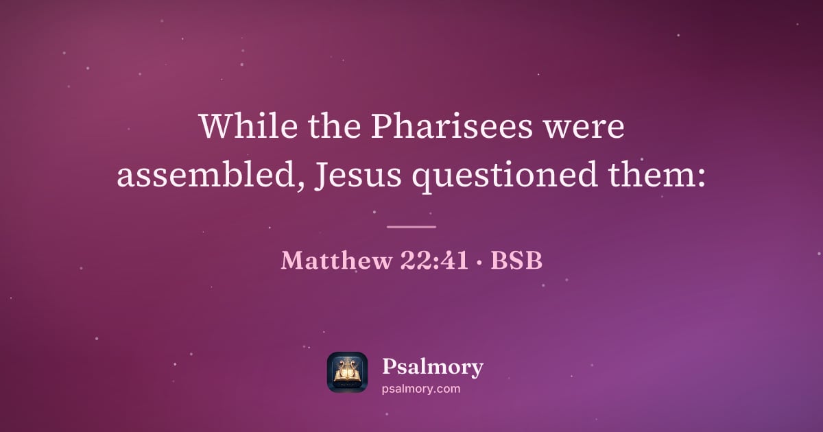 Matthew 22:41 verse artwork: While the Pharisees were assembled, Jesus questioned them: