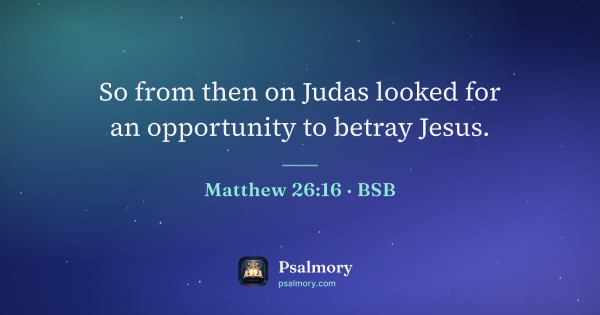 Matthew 26:16 verse artwork: So from then on Judas looked for an opportunity to betray Jesus.