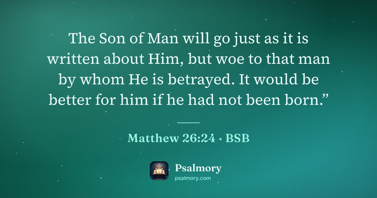 Matthew 26:24 verse artwork: The Son of Man will go just as it is written about Him, but woe to that man by whom He…