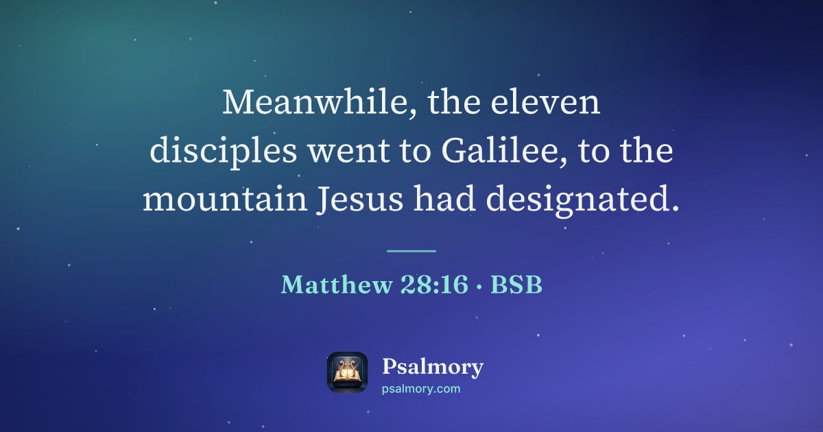 Matthew 28:16 verse artwork: Meanwhile, the eleven disciples went to Galilee, to the mountain Jesus had designated.
