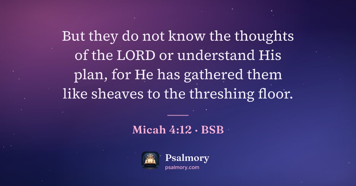 Micah 4:12 verse artwork: But they do not know the thoughts of the LORD or understand His plan, for He has…