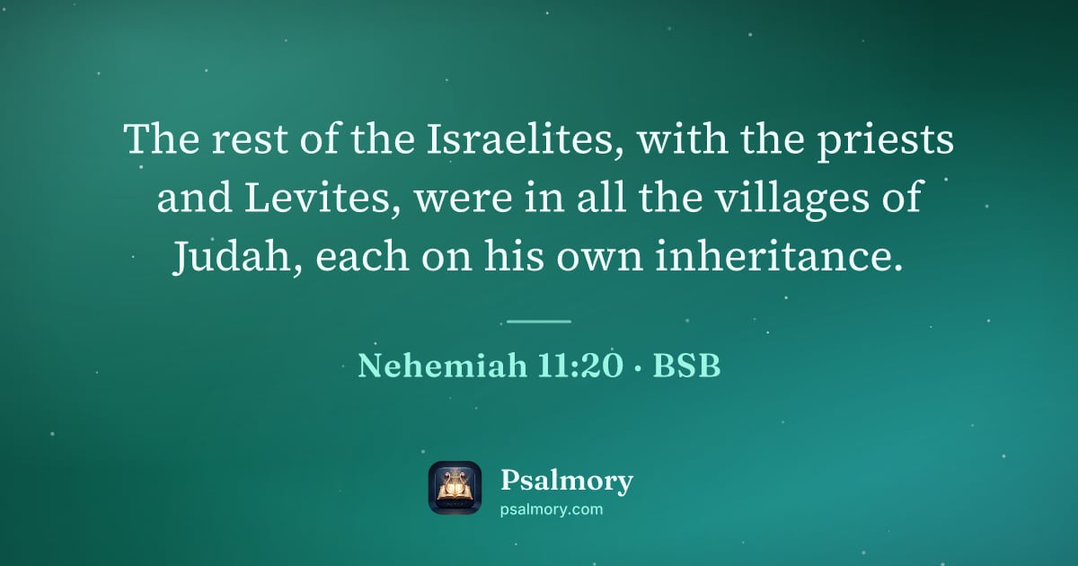 Nehemiah 11:20 verse artwork: The rest of the Israelites, with the priests and Levites, were in all the villages of…