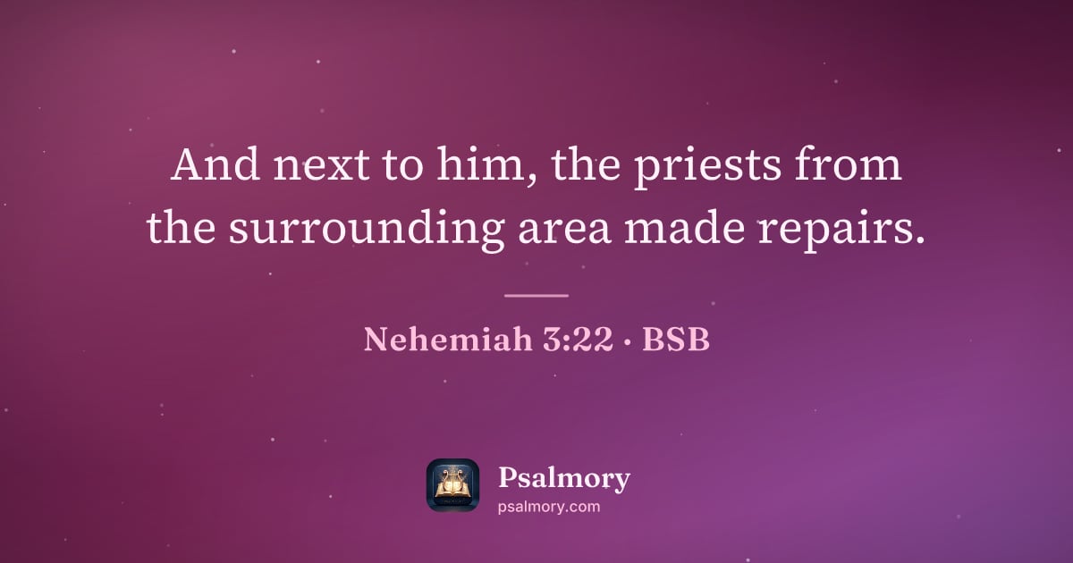 Nehemiah 3:22 verse artwork: And next to him, the priests from the surrounding area made repairs.