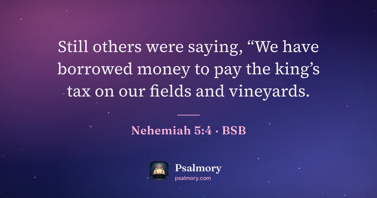 Nehemiah 5:4 verse artwork: Still others were saying, “We have borrowed money to pay the king’s tax on our fields…