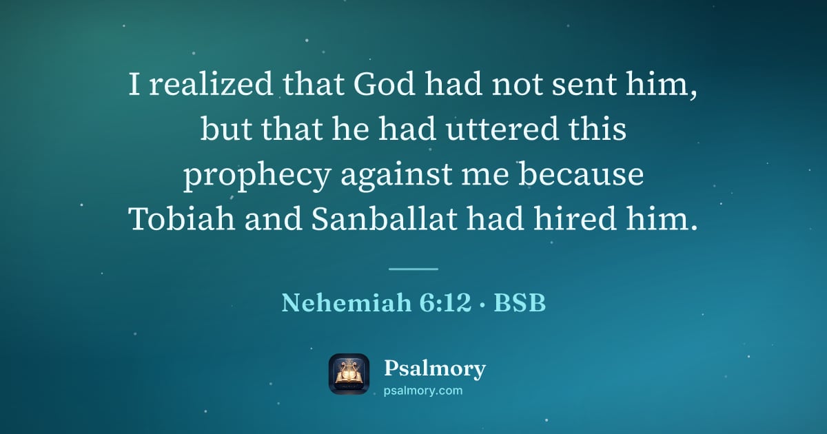 Nehemiah 6:12 verse artwork: I realized that God had not sent him, but that he had uttered this prophecy against me…