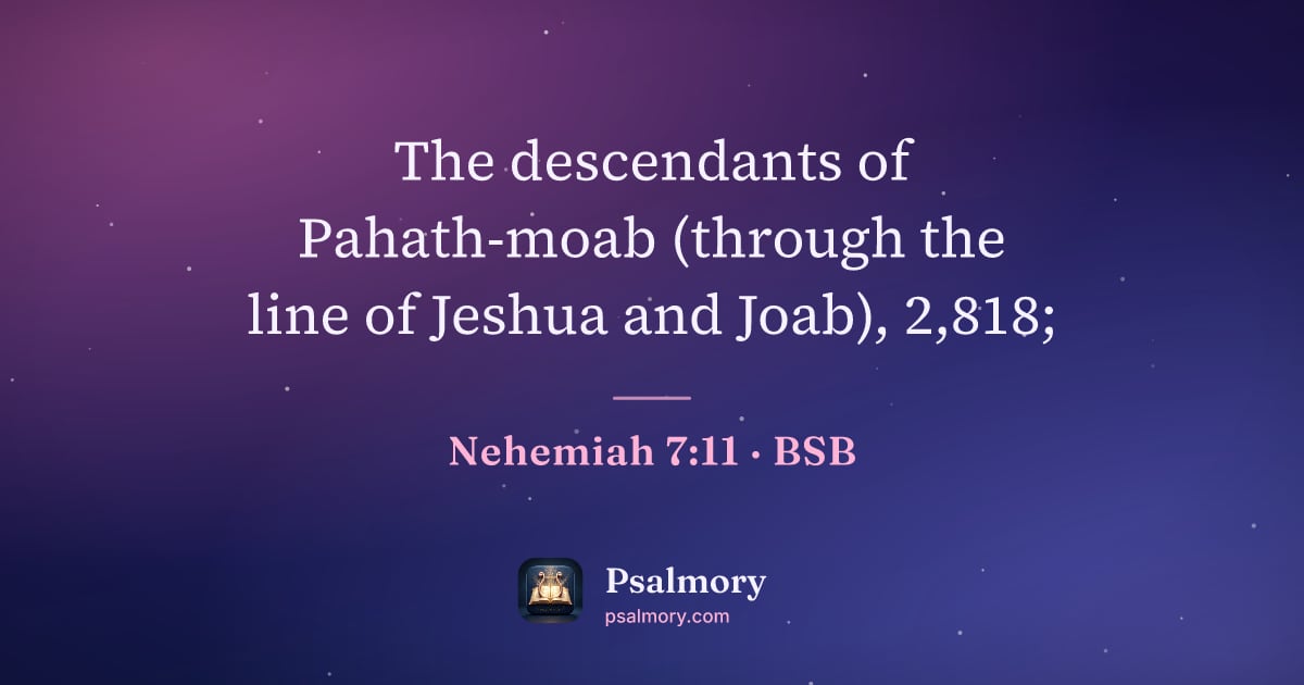 Nehemiah 7:11 verse artwork: The descendants of Pahath-moab (through the line of Jeshua and Joab), 2,818;