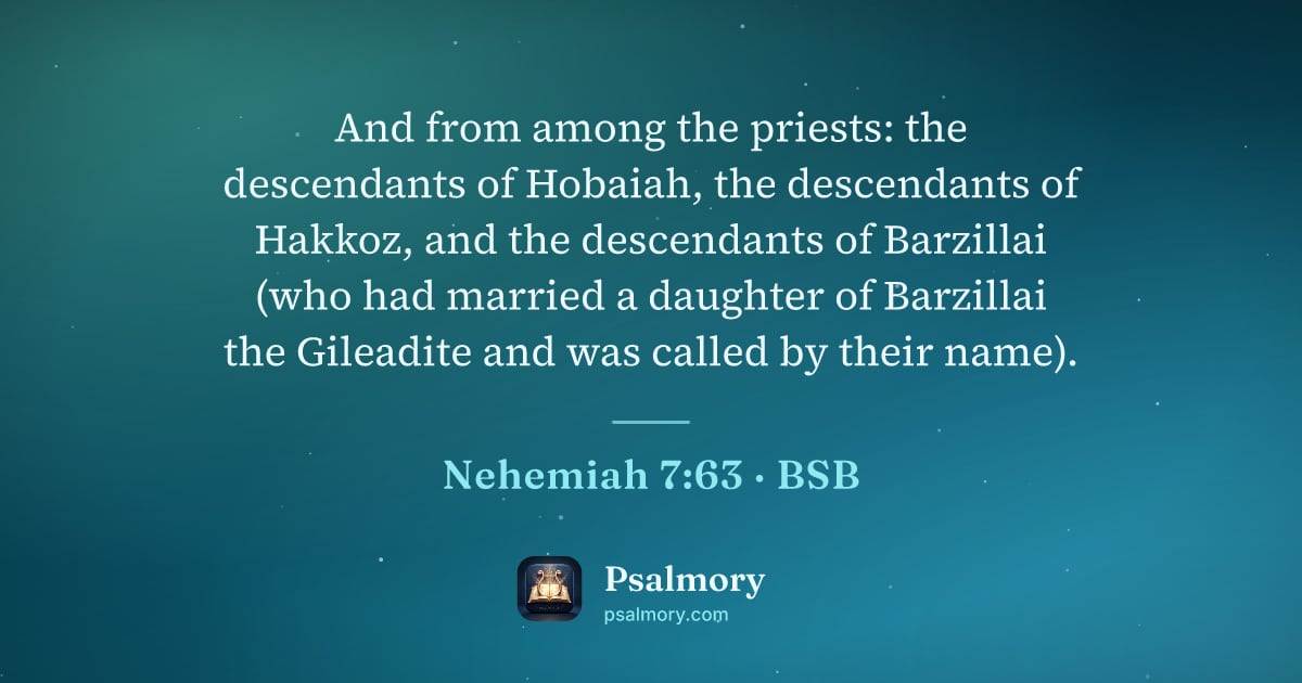 Nehemiah 7:63 verse artwork: And from among the priests: the descendants of Hobaiah, the descendants of Hakkoz, and…