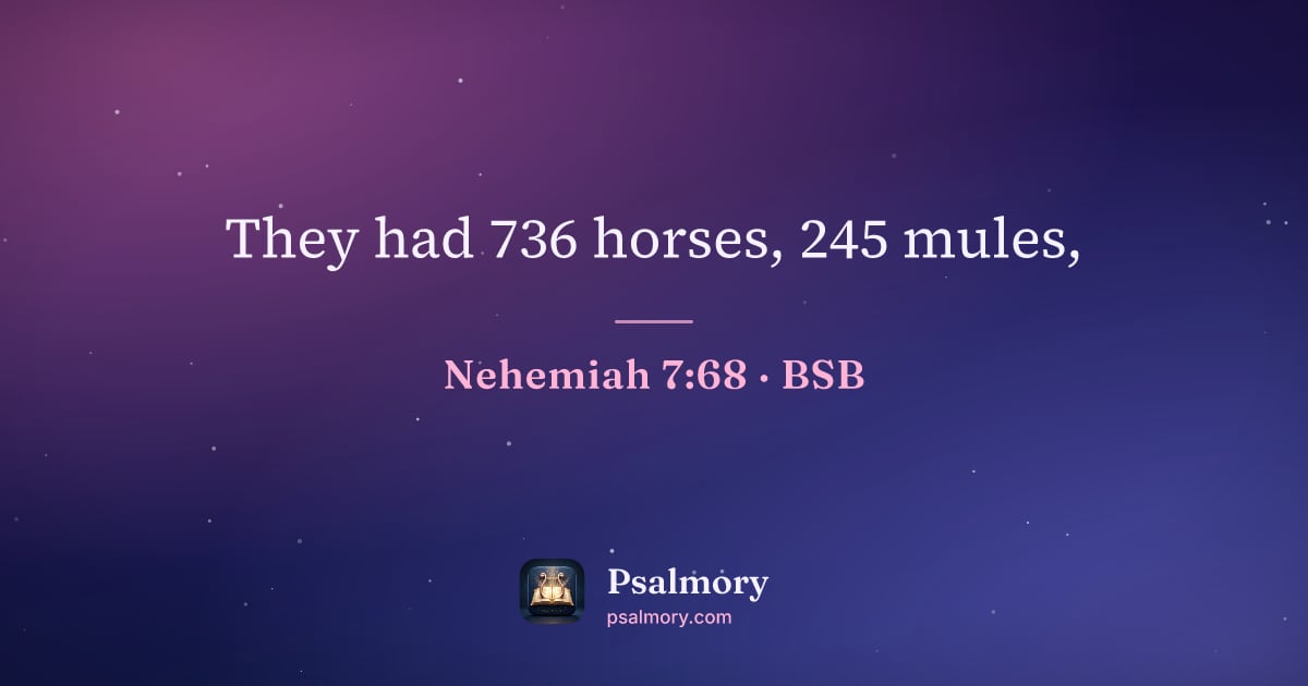Nehemiah 7:68 verse artwork: They had 736 horses, 245 mules,
