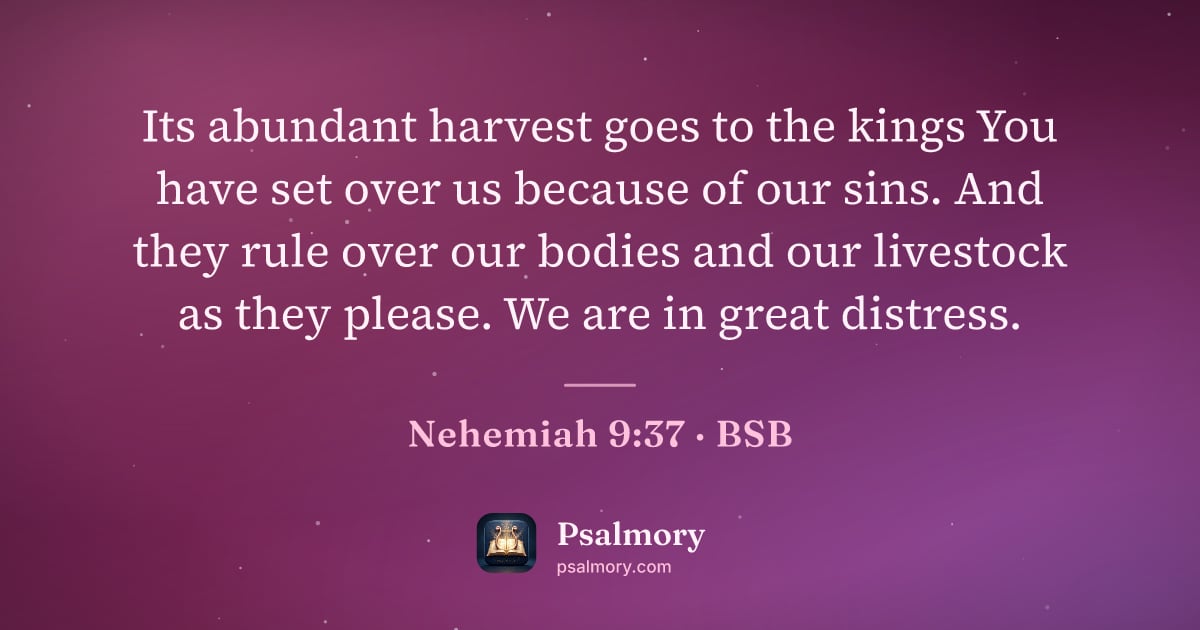 Nehemiah 9:37 verse artwork: Its abundant harvest goes to the kings You have set over us because of our sins. And…