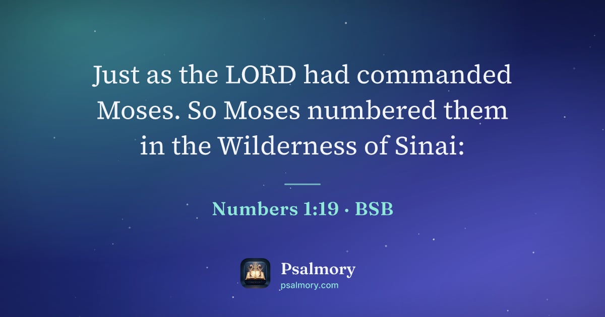 Numbers 1:19 verse artwork: Just as the LORD had commanded Moses. So Moses numbered them in the Wilderness of Sinai: