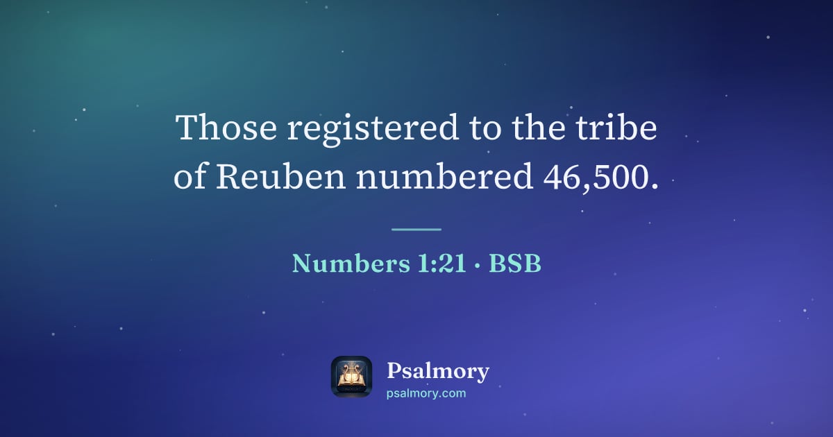 Numbers 1:21 verse artwork: Those registered to the tribe of Reuben numbered 46,500.