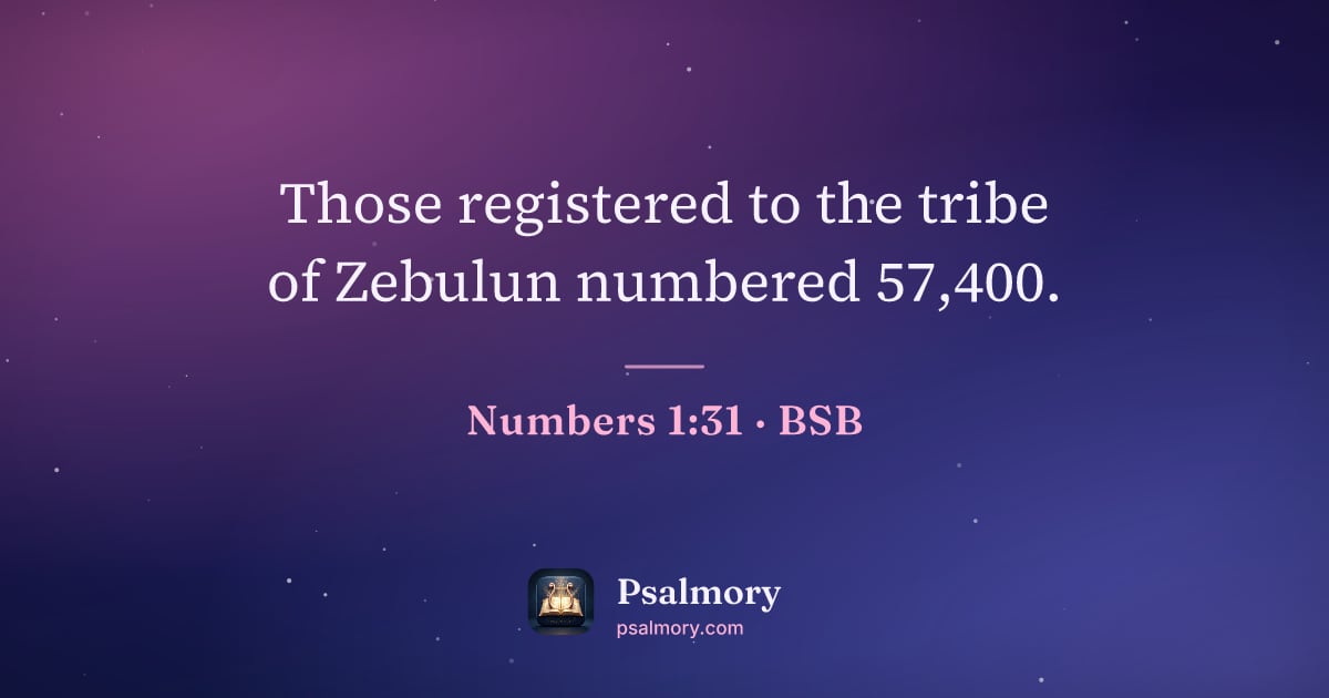 Numbers 1:31 verse artwork: Those registered to the tribe of Zebulun numbered 57,400.
