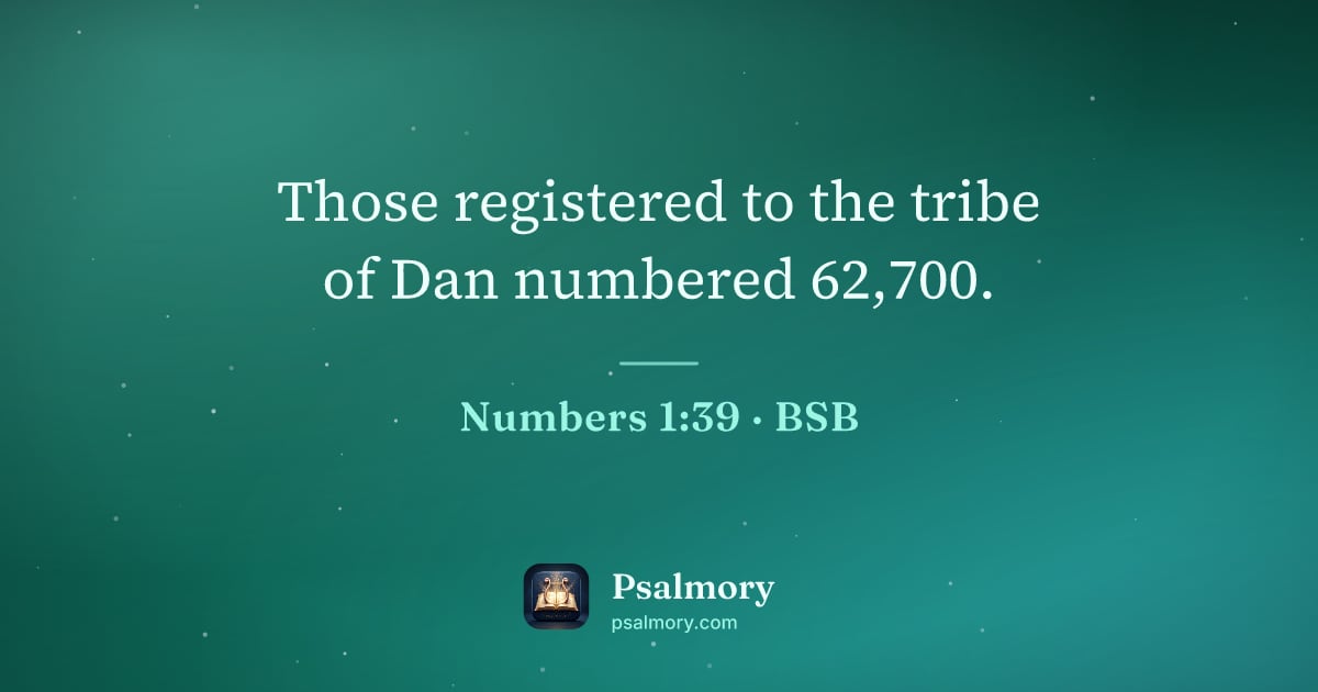 Numbers 1:39 verse artwork: Those registered to the tribe of Dan numbered 62,700.