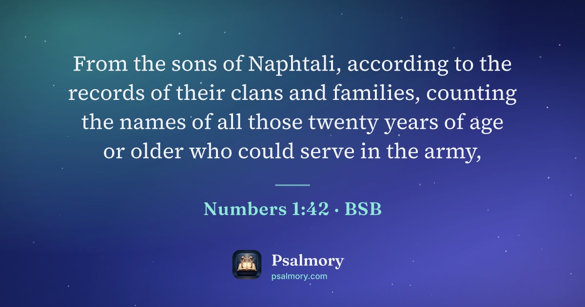 Numbers 1:42 verse artwork: From the sons of Naphtali, according to the records of their clans and families,…